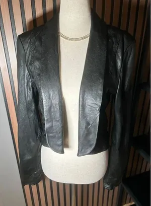 7 For all Mankind Women Rumble Leather Jacket Size S black moto style short thumbnail 1