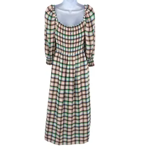 Maeve Anthropologie Plaid Smocked Maxi Dress XS Cottagecore Prairie Long‎ Sleeve thumbnail 9