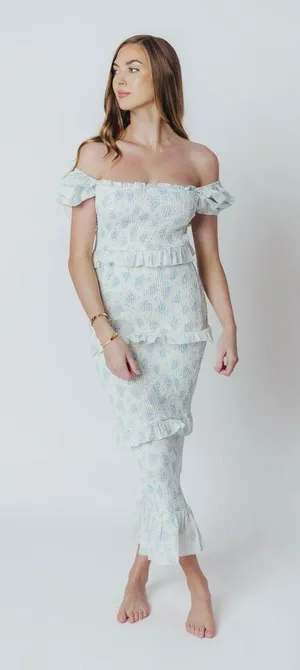 Worth Collective Ada Smocked Dress in Blue Floral - Bump Friendly thumbnail 1
