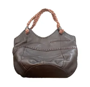 THE SAK Indio Shoulder Handbag Purse Brown Bucket Bag Woven Straps Leather EUC thumbnail 2