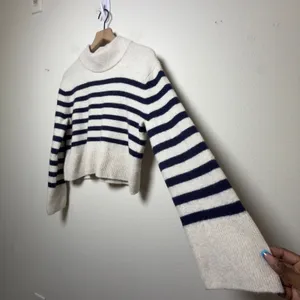 J. Crew Womens Merino Wool Alpaca‎ Sweater XS Cream Navy Breton Stripe Preppy thumbnail 7