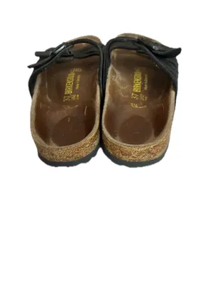 Birkenstock Black Leather Cutout Strap Slide Sandals Buckle Ankle Size 6 Women's thumbnail 6