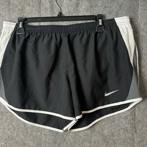 Nike Dri Fit Women’s XL Black Athletic Shorts with White Trim and‎ Gray Panels thumbnail 1