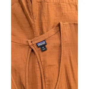 Patagonia Womens Romper Brown V Neck Organic Cotton Gauze Playsuit Tie Bow XS thumbnail 4