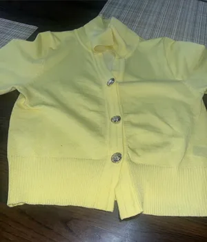 SHEIN Yellow Short Sleeve Button-Up Cardigan thumbnail 1