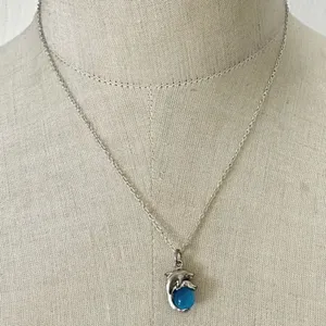 Vintage Dolphin Pendant Necklace with Blue Glass Orb thumbnail 3