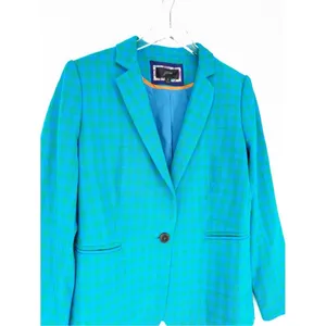 J.Crew Printed Matter Check Blazer‎ Women's 6 Blue Green Preppy thumbnail 4