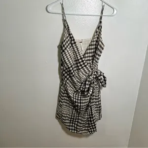Free People Womens Size 0 Nodia Gingham Check Wrap Mini Dress Black White Cotton thumbnail 3