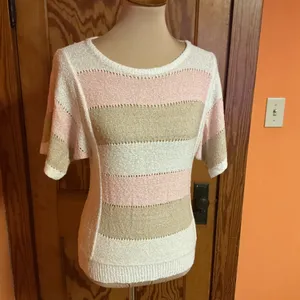 Vintage 1970s Striped Knit Sweater Short Sleeve Pullover thumbnail 10