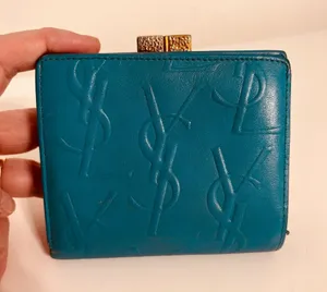 YSL Yves Saint Laurent Vintage Turquoise Blue Womens Wallet kiss-lock YSL logo thumbnail 1