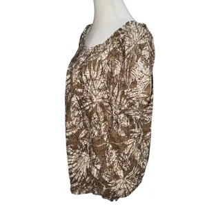 Brown leaf tropical print peasant top  thumbnail 2