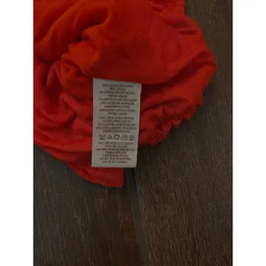 Vintage Embroidered Boho Blouse Large Orange Red Textured Linen Blend Peasant thumbnail 2