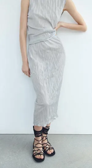 NWT Silver Metallic Sparkle Midi Skirt. Size Large thumbnail 1