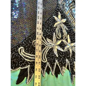 Vtg Scala Beaded Sequin Top Black Silver Embellished Blouse Size Large thumbnail 13
