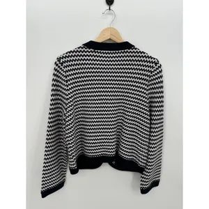 Free Assembly Womens Navy White Textured Knit Gold Button Cardigan Sweater M thumbnail 3