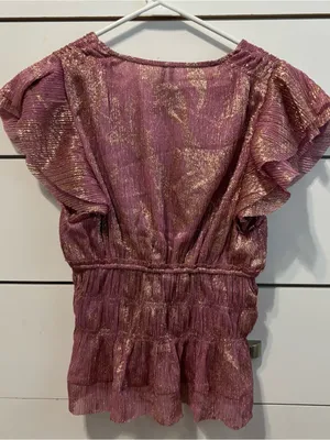 Anthropologie Pink Flutter Sleeve Blouse thumbnail 4