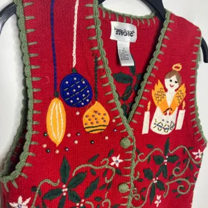 Designers original studio Christmas‎ vest women's size small winter holiday red thumbnail 3