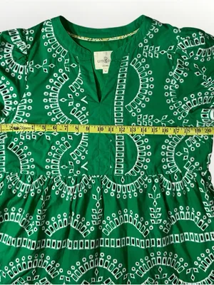 Umgee A Line Tiered Green & White Embroidered Eyelet Boho Dress Sz Medium #259 thumbnail 3