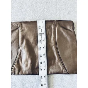 Vintage Leather Clutch Metallic Brown Zip Purse 80s Minimalist Bag Retro thumbnail 9