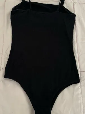 Hollister Slim Tan Black ribbed Square Neck Spaghetti Strap bodysuit, size S thumbnail 14