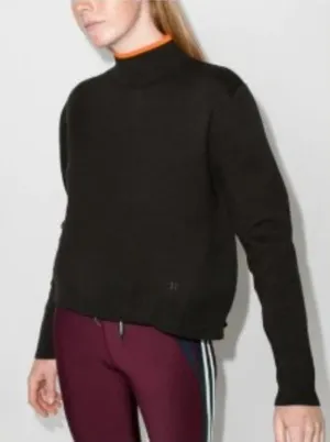 Sweaty Betty Serenity Cropped Boxy Jumper Green‎ with Orange Trim Mock Neck thumbnail 1