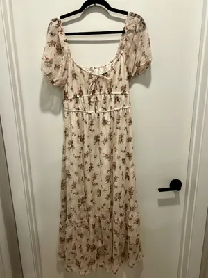 Blu Pepper Cream Floral Puff-Sleeve Milk Maid Midi Dress thumbnail 5