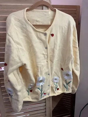Yellow Floral Embroidered Cardigan Sweater thumbnail 1