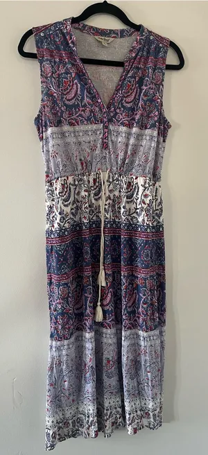 Lucky Brand Blue Red Paisley Midi Dress Small Summer Resort Vacation Beach thumbnail 1