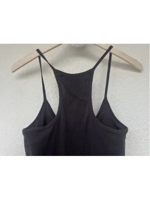 VTG Abercrombie & Fitch Brown Ribbed Lace Hem Racerback Cami Tank Top Small Logo thumbnail 3