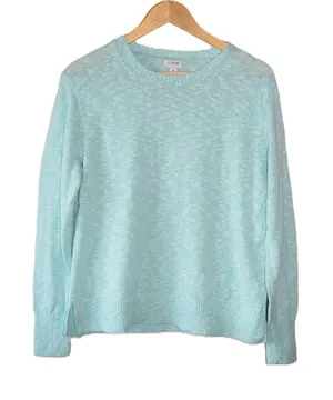 J.Crew Crewneck Sweater Womens M Mint Green Good Marled Cotton Blend Pullover thumbnail 1