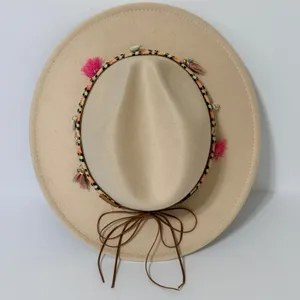 Boho Western Wool Fedora Rancher Hat with Tassels‎ Seashells Boho Festival thumbnail 2