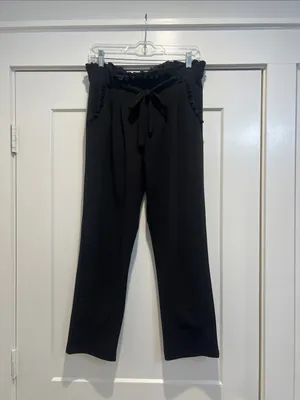 Soho Apparel Black Paperbag Waist Women’s Pants with Tie size medium. thumbnail 2