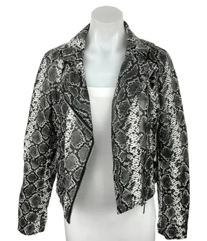 Vigoss Black Faux Leather Snakeskin Asymmetrical Zipper Long Sleeve Jacket Sz XS thumbnail 1
