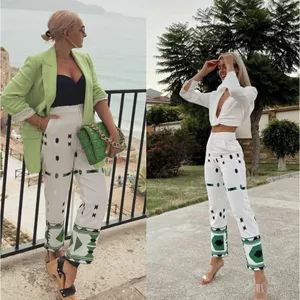 Zara White‎ & Green Geometric Embroidered Linen Pants Small Coastal Bohemian thumbnail 14