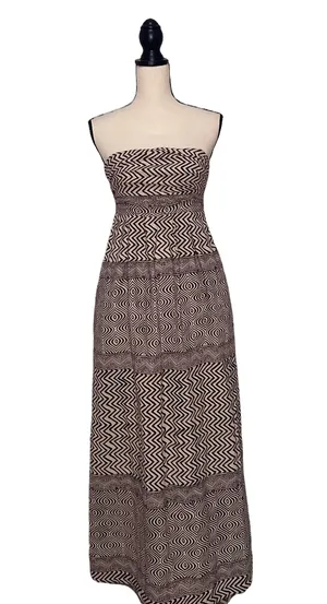 Anthropologie Edme & Esyllte Dress Womens 0 Brown Cream Geometric Print Maxi thumbnail 1