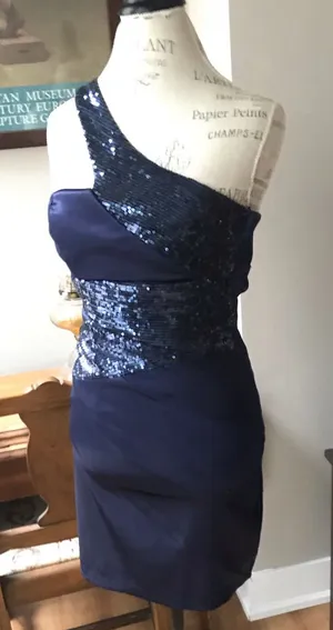Windsor Sequence Satin Navy Short Dress Sz 3/4 thumbnail 1
