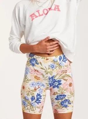 Women's BillaBong Floral Tropical Biker Shorts Medium thumbnail 1