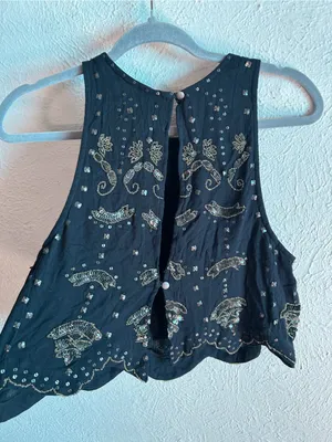 Free People Esther Studded Beaded Crop Tank Top Open Back Boho Festival Medium thumbnail 7
