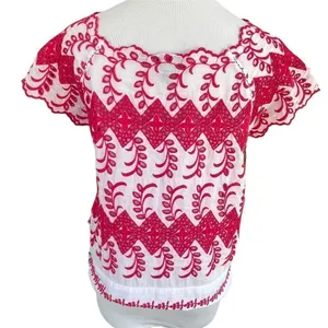 Anthropologie Vanessa Virginia Embroidered White and Pink Cotton Eyelet Top S thumbnail 2