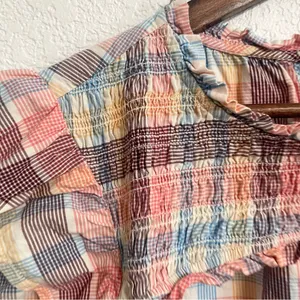 Old Navy Womens Shirt Blouse Multicolor Plaid Smocked cotton Blend Size XL thumbnail 6