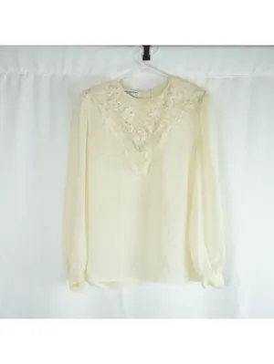 Synergy Vintage Ivory Floral Lace Blouse Womens 6 Small thumbnail 3