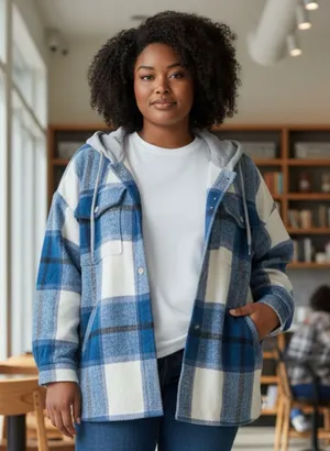 Blue and White Plaid Women's Hoodie thumbnail 1