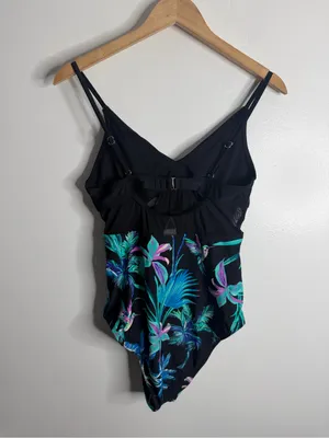 Cupshe Dark Rainforest Wrap Front Mesh Cutout One Piece Swimsuit Medium‎ Beach thumbnail 7