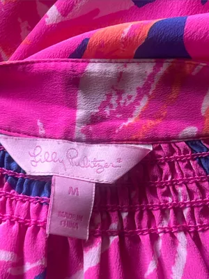 Lilly Pulitzer Elsa Plume Blume Flamingo Silk Long Sleeve Blouse Size Medium thumbnail 11