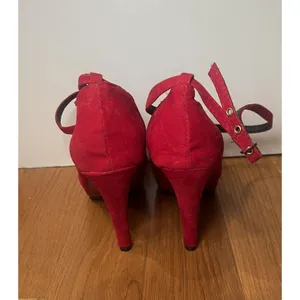 Mary Jane Platform Shoes Womens Size 7.5 Red Suede Ankle Strap Stiletto Pumps thumbnail 7