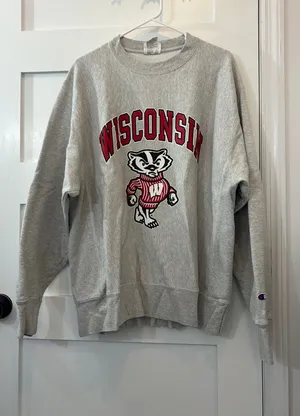 Badgers Oversized Grey Crewneck UW-Madison Champion thumbnail 1