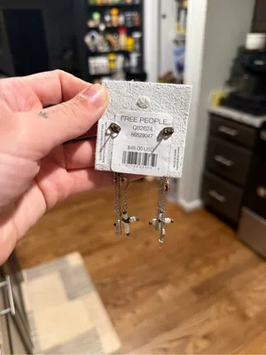 Free People Silver-Tone Dangle Earrings with Navy Stone and Mixed Beads NWT $48 thumbnail 3