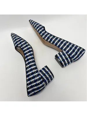 Ann Taylor Tweed Block Heel Pointed Toe Houndstooth Pumps Blue Black Size 8M thumbnail 9