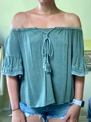 Paper Crane Green Boho Off The Shoulder Top thumbnail 1