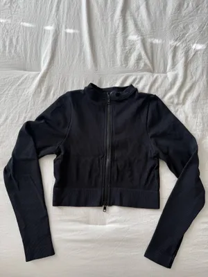 SET ACTIVE Black Cropped Long Sleeve Zip Up Scultflex Ribbed Logo thumbnail 5